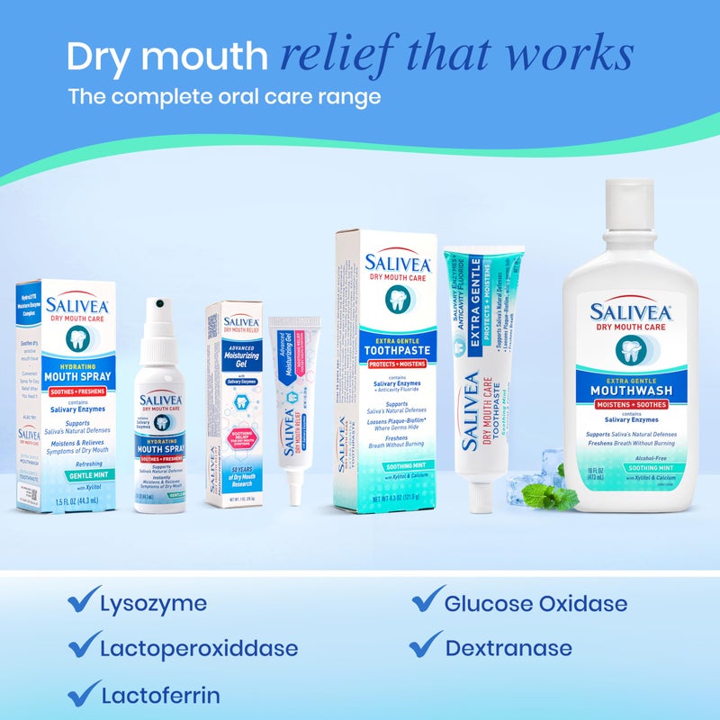 SALIVEA Gentle Toothpaste for Dry Mouth Care, 4.3 oz Tube, Anticavity with Fluoride, Natural Salivary Enzymes, Vitamin E & Aloe Vera, Cleans, Moisturizes & Refreshes Breath, Soothing Mint Flavor - Image 5
